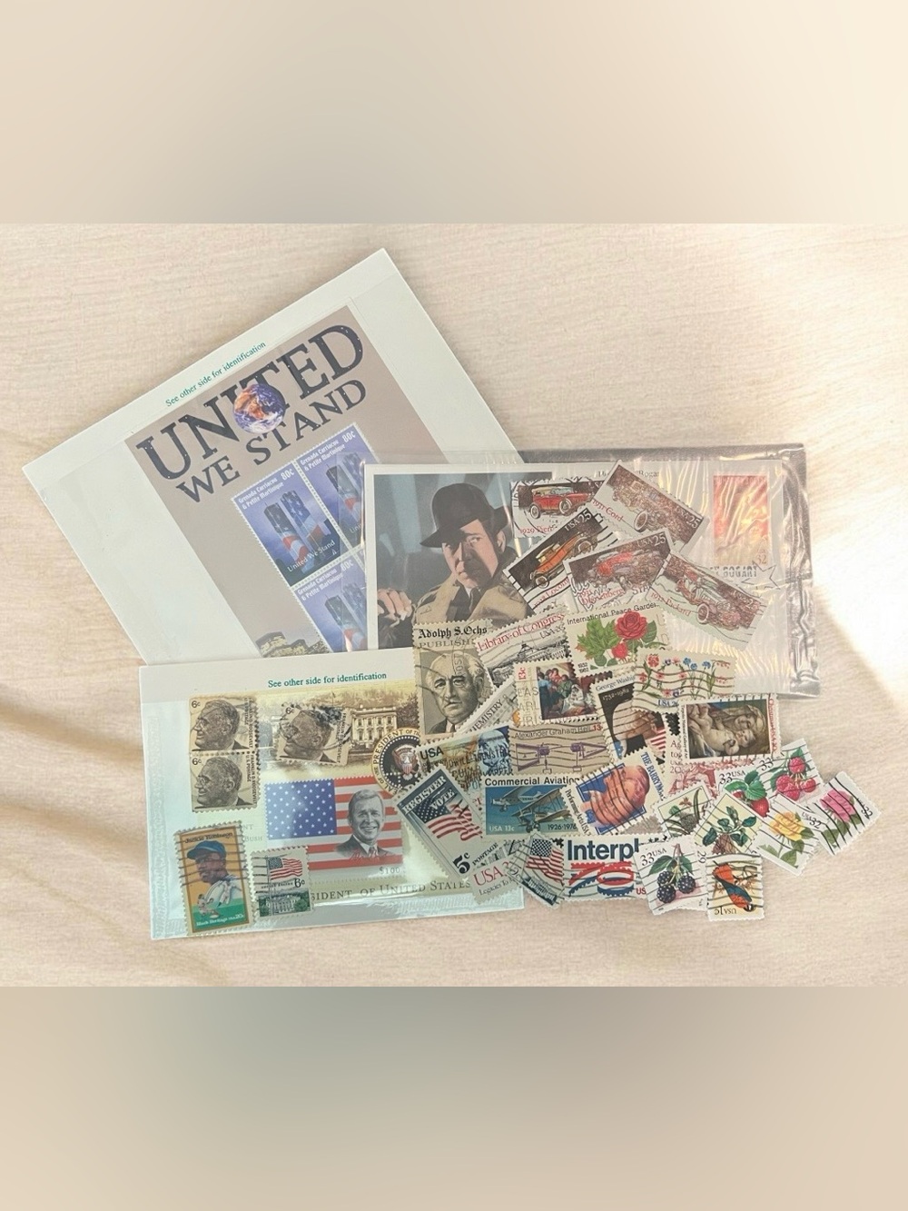 Vintage Postage Stamp Collage in Mixed Colors